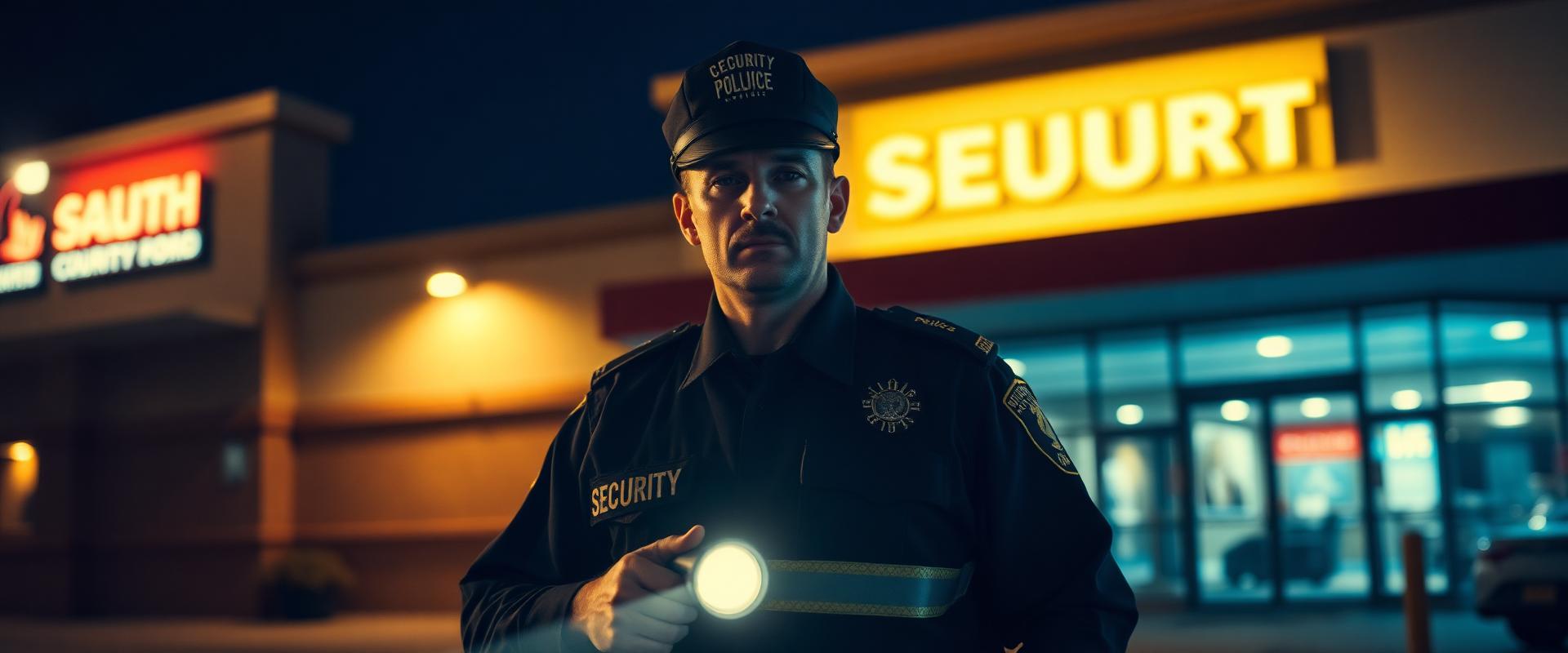 Security guard on night patrol